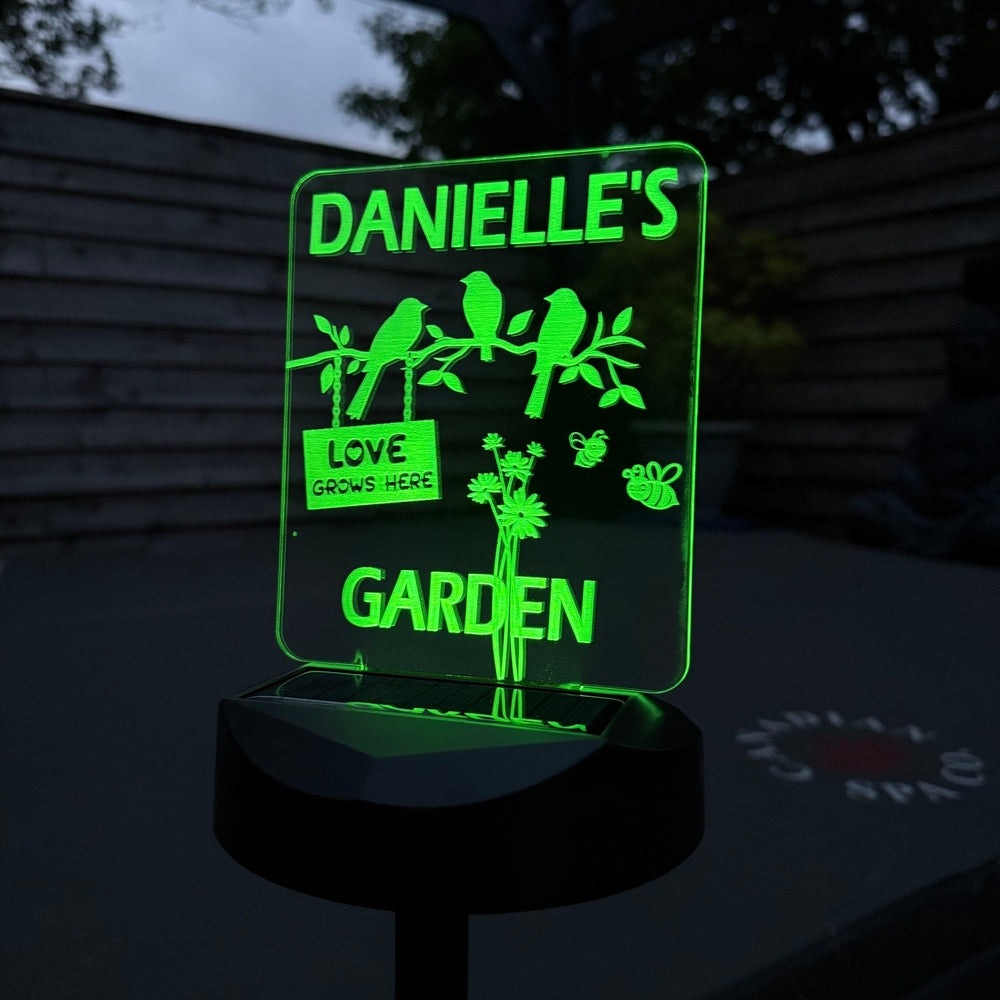 Personalised Garden Solar Light – “Love Grows Here” Birds & Flowers Design The Crafty Bonobo The Crafty Bonobo 