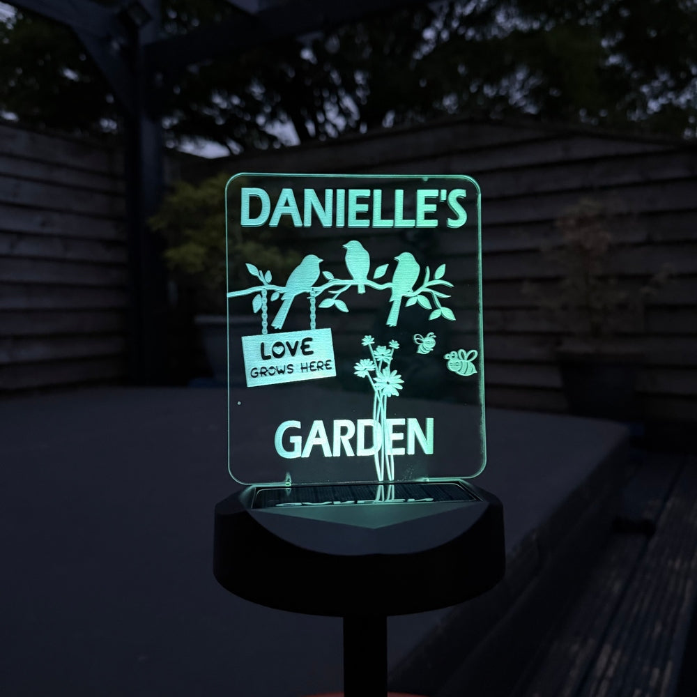Personalised Garden Solar Light – “Love Grows Here” Birds & Flowers Design The Crafty Bonobo The Crafty Bonobo 