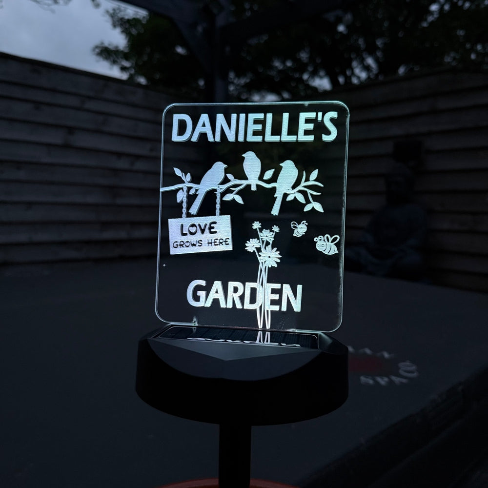 Personalised Garden Solar Light – “Love Grows Here” Birds & Flowers Design The Crafty Bonobo The Crafty Bonobo 