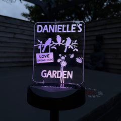 Personalised Garden Solar Light – “Love Grows Here” Birds & Flowers Design The Crafty Bonobo The Crafty Bonobo 