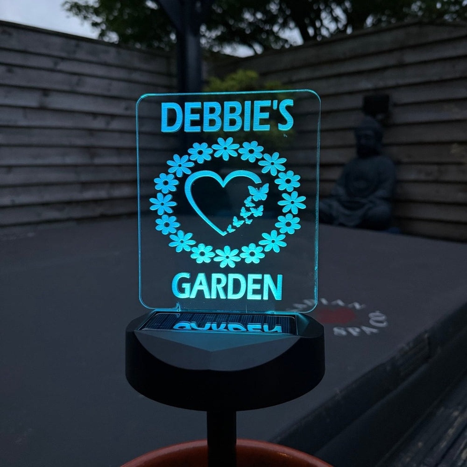 Personalised Heart Wreath Garden Solar Light – Butterfly & Floral Design The Crafty Bonobo 3