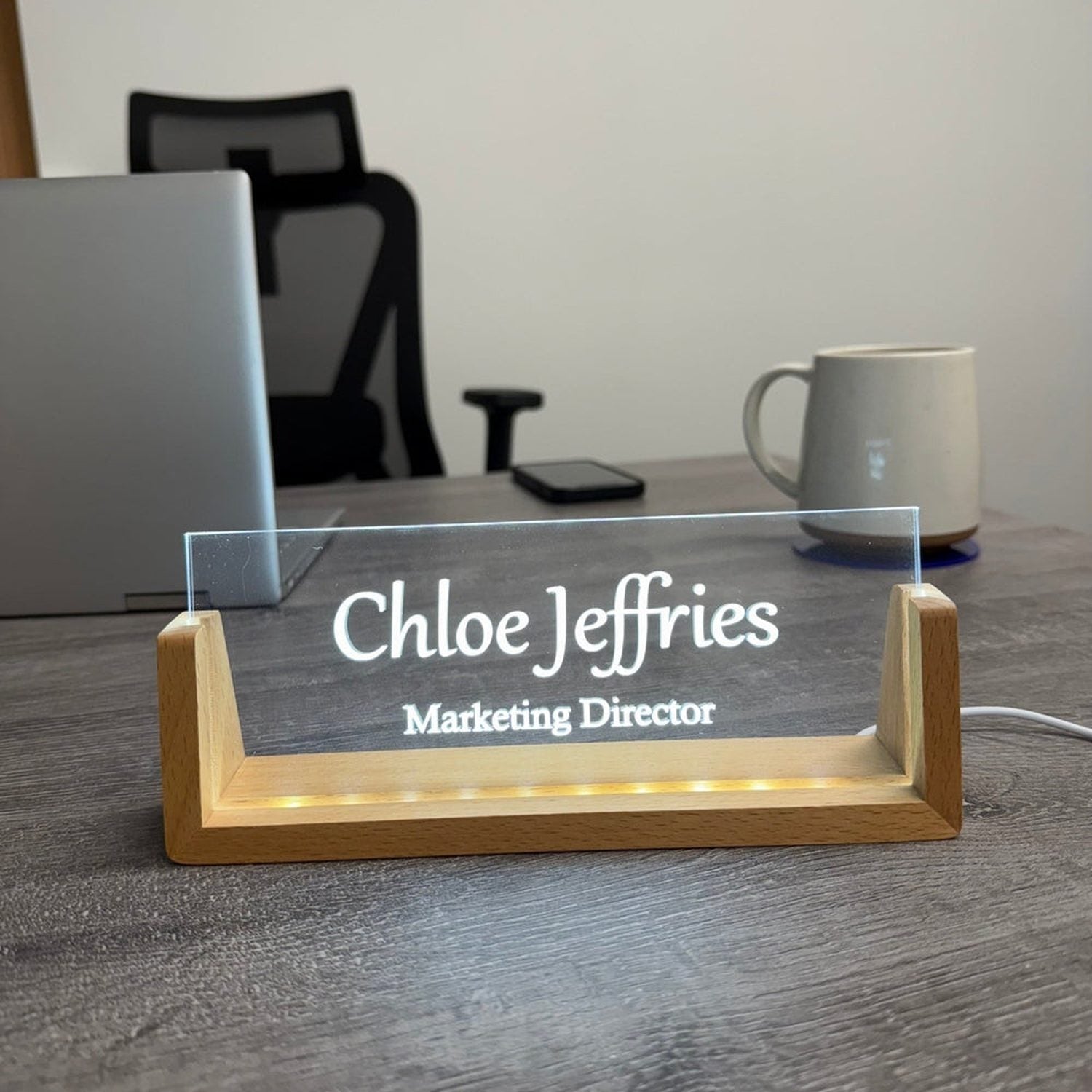 Personalised LED Acrylic Desk Name Sign The Crafty Bonobo Office Decor 9