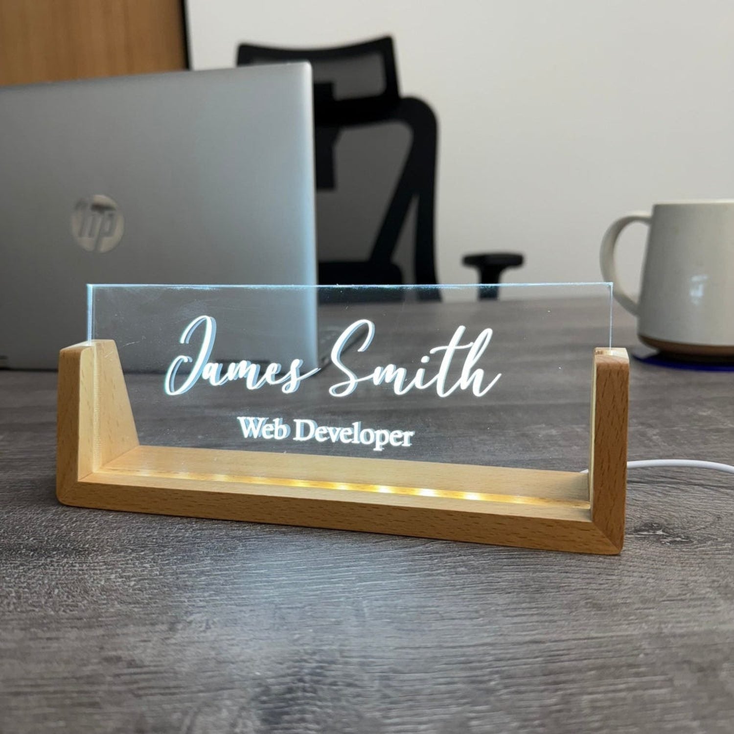 Personalised LED Acrylic Desk Name Sign The Crafty Bonobo Office Decor 8