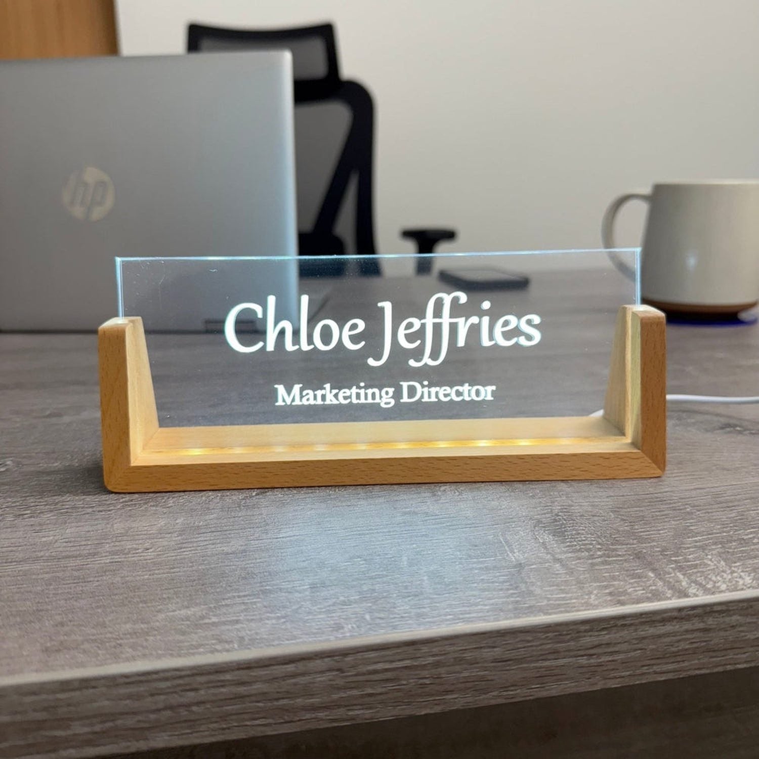 Personalised LED Acrylic Desk Name Sign The Crafty Bonobo Office Decor 5