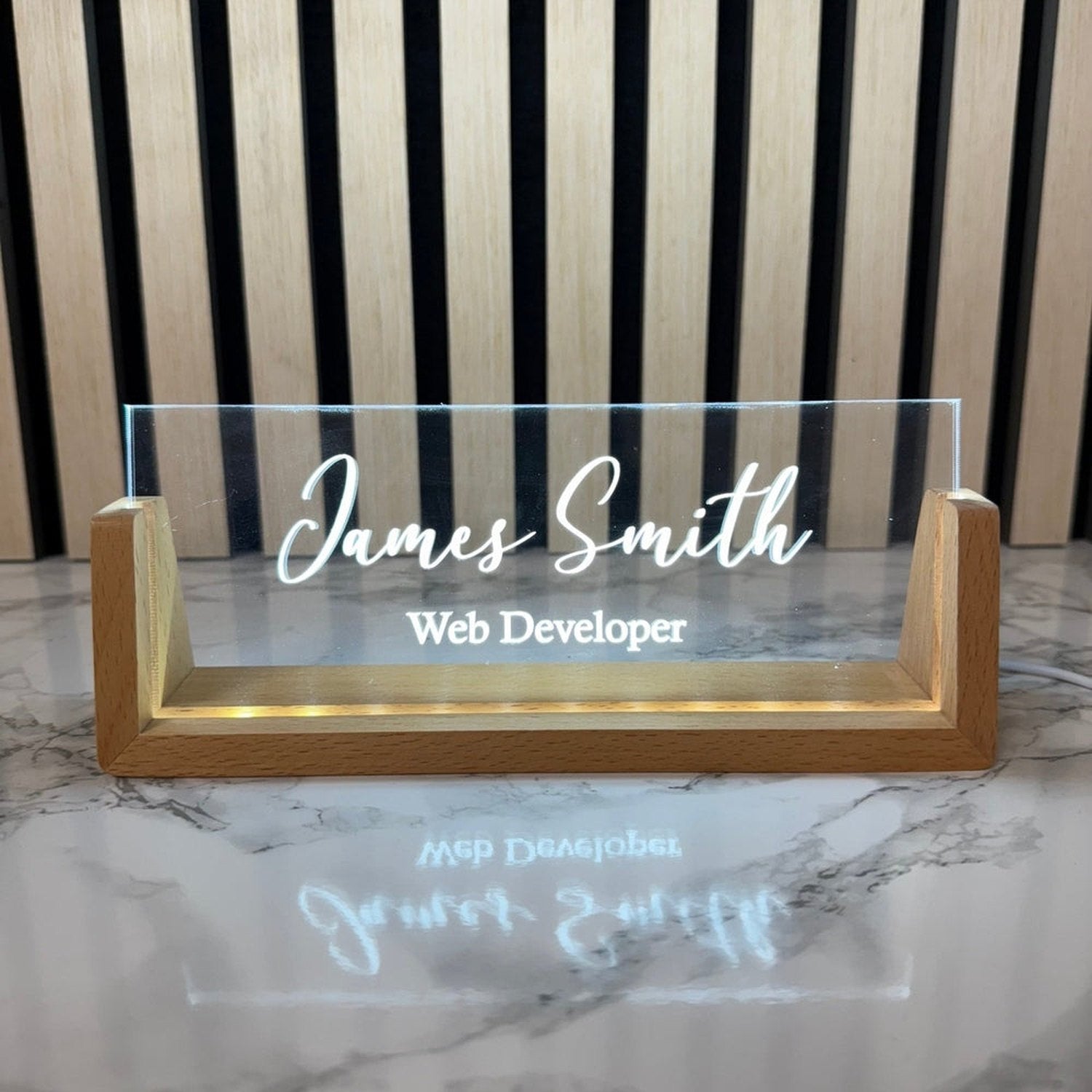 Personalised LED Acrylic Desk Name Sign The Crafty Bonobo Office Decor 7