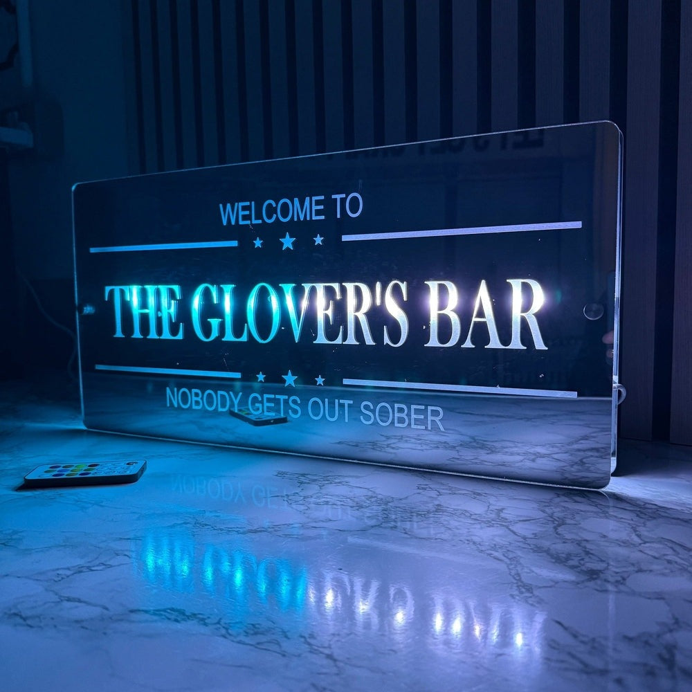 Personalised LED Bar Sign with remote | Light-Up Man Cave Mirror Sign The Crafty Bonobo The Crafty Bonobo LED Mirror Sign