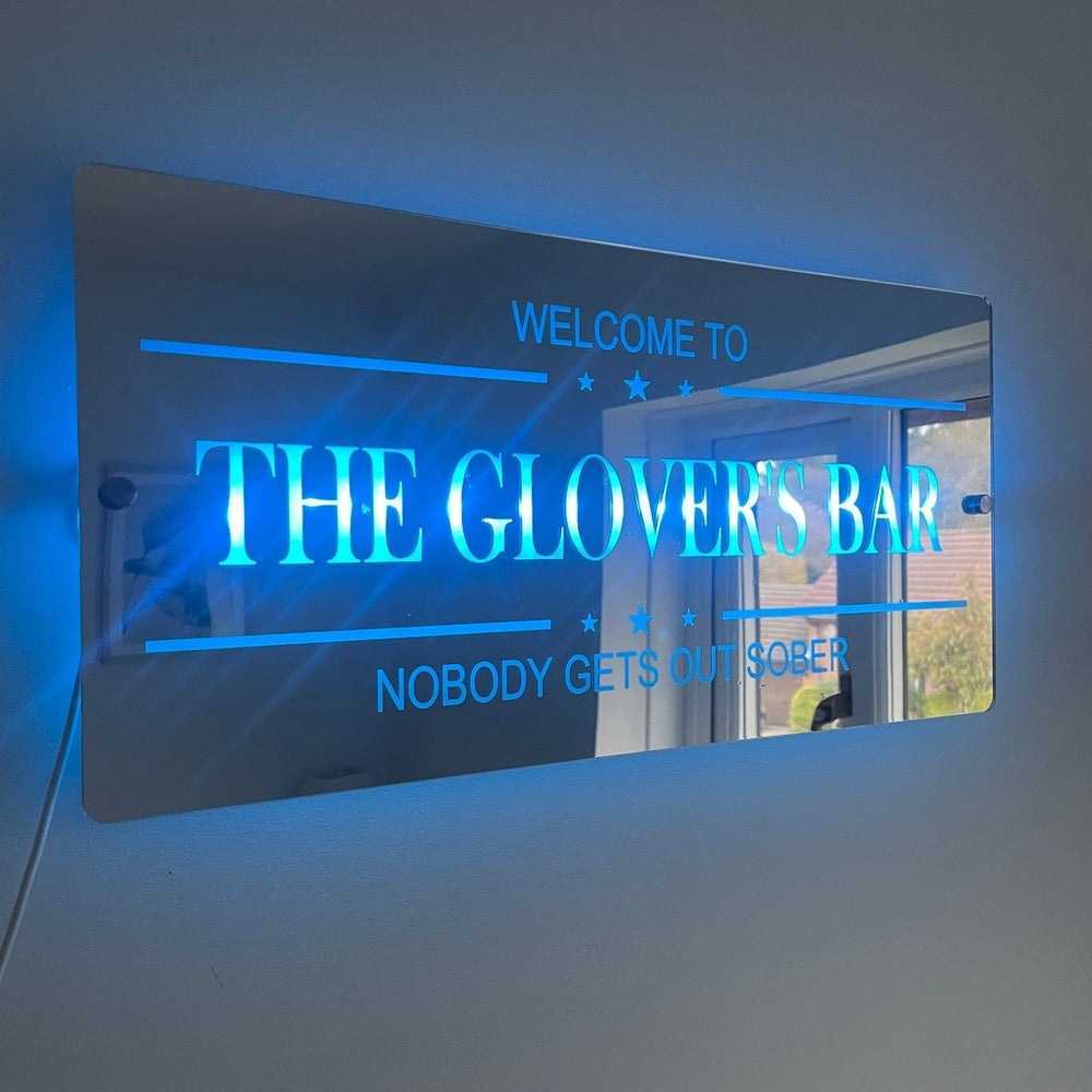 Personalised LED Bar Sign with remote | Light-Up Man Cave Mirror Sign The Crafty Bonobo The Crafty Bonobo LED Mirror Sign
