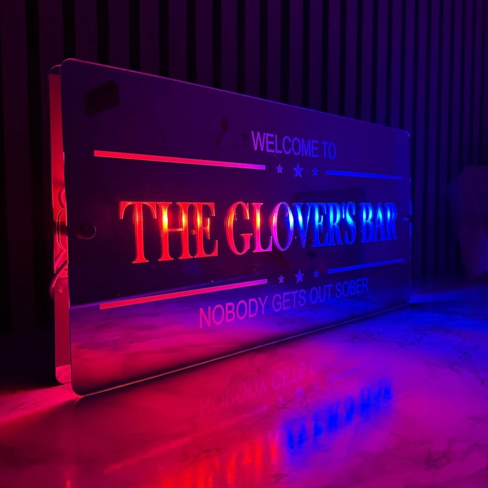 Personalised LED Bar Sign with remote | Light-Up Man Cave Mirror Sign The Crafty Bonobo The Crafty Bonobo LED Mirror Sign