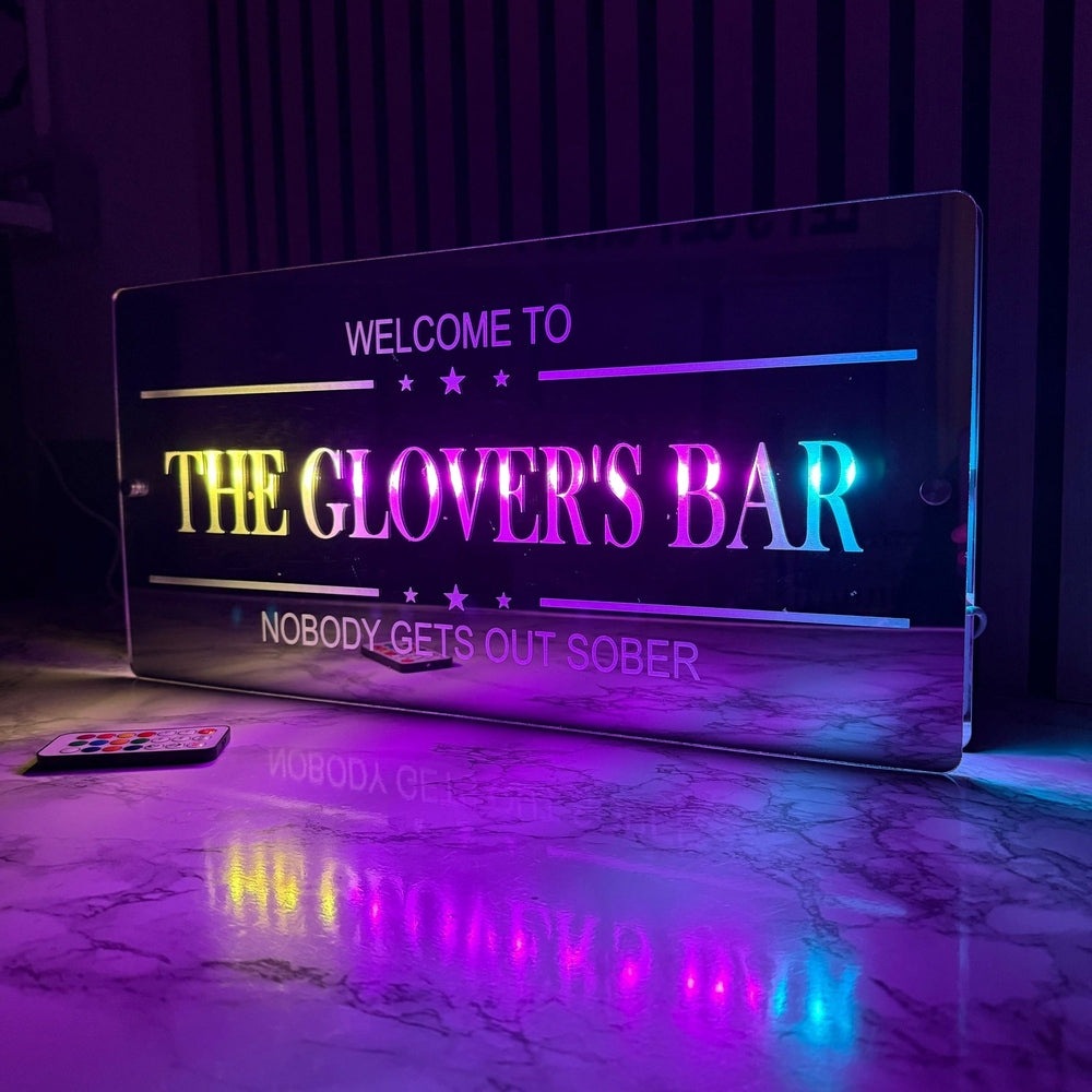 Personalised LED Bar Sign with remote | Light-Up Man Cave Mirror Sign The Crafty Bonobo The Crafty Bonobo LED Mirror Sign