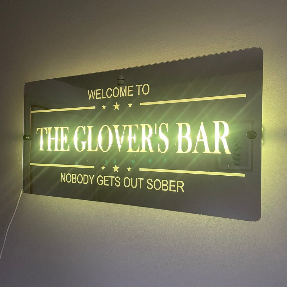 Personalised LED Bar Sign with remote | Light-Up Man Cave Mirror Sign The Crafty Bonobo The Crafty Bonobo LED Mirror Sign