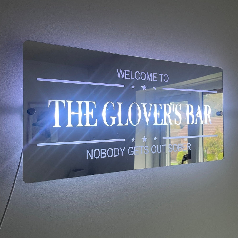 Personalised LED Bar Sign with remote | Light-Up Man Cave Mirror Sign The Crafty Bonobo The Crafty Bonobo LED Mirror Sign