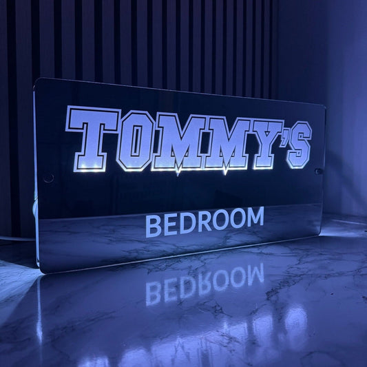 Personalised LED Bedroom Sign – Custom Name Light-Up Wall Plaque The Crafty Bonobo LED Mirror Sign 1