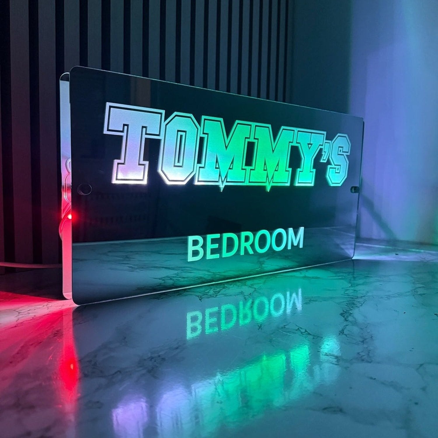 Personalised LED Bedroom Sign – Custom Name Light-Up Wall Plaque The Crafty Bonobo LED Mirror Sign 2