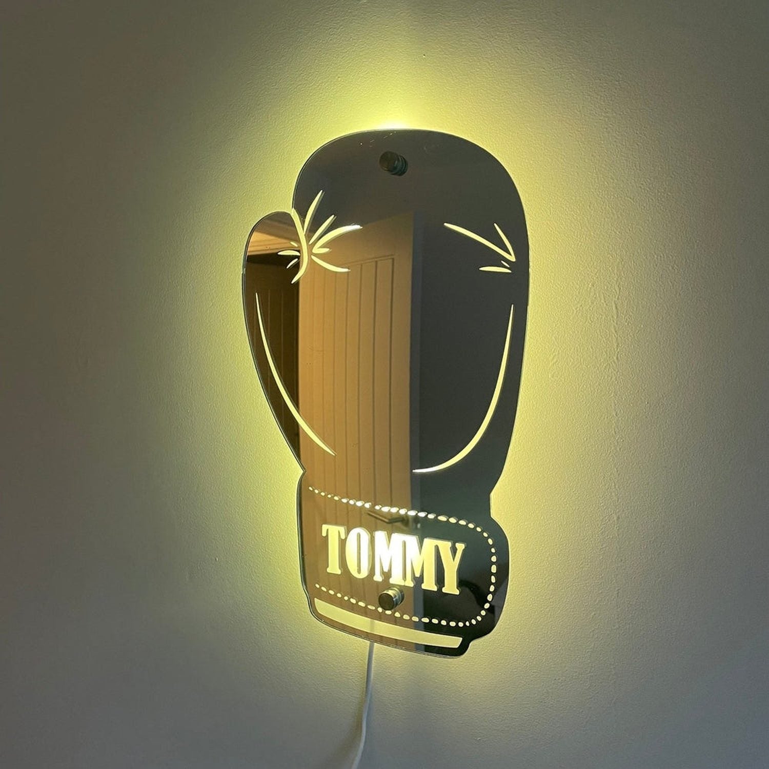 Personalised LED Boxing Glove Mirror – Customisable Gift for Boxing Fans The Crafty Bonobo LED Mirror Sign 5