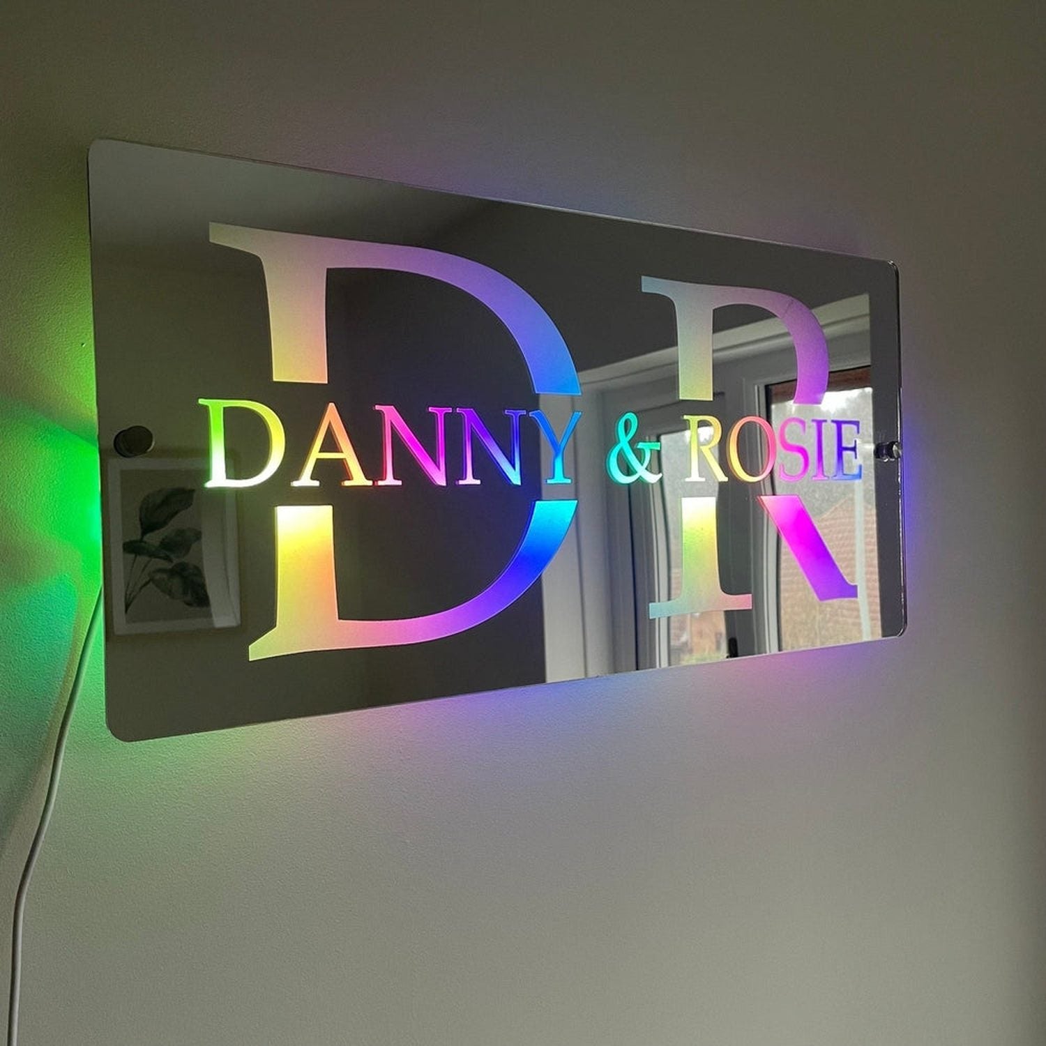 Personalised LED Couples Name Mirror The Crafty Bonobo LED Mirror Sign 12