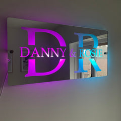 Personalised LED Couples Name Mirror The Crafty Bonobo LED Mirror Sign 2