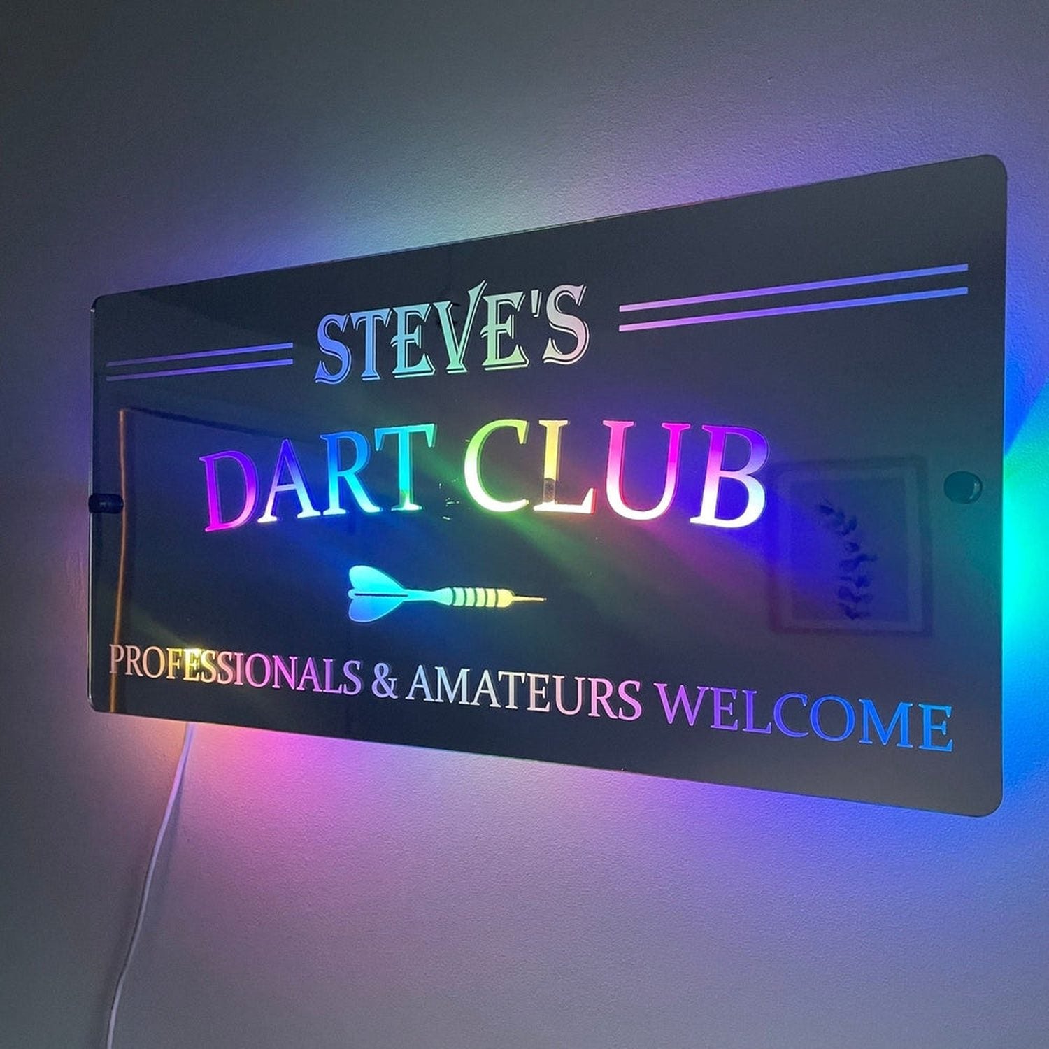 Personalised LED Dart Club Mirror with remote | Darts Sign The Crafty Bonobo LED Mirror Sign 12