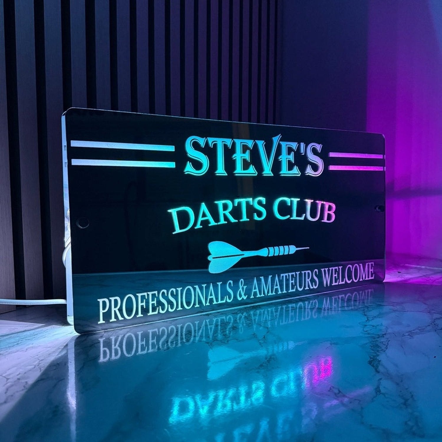 Personalised LED Dart Club Mirror with remote | Darts Sign The Crafty Bonobo LED Mirror Sign 5