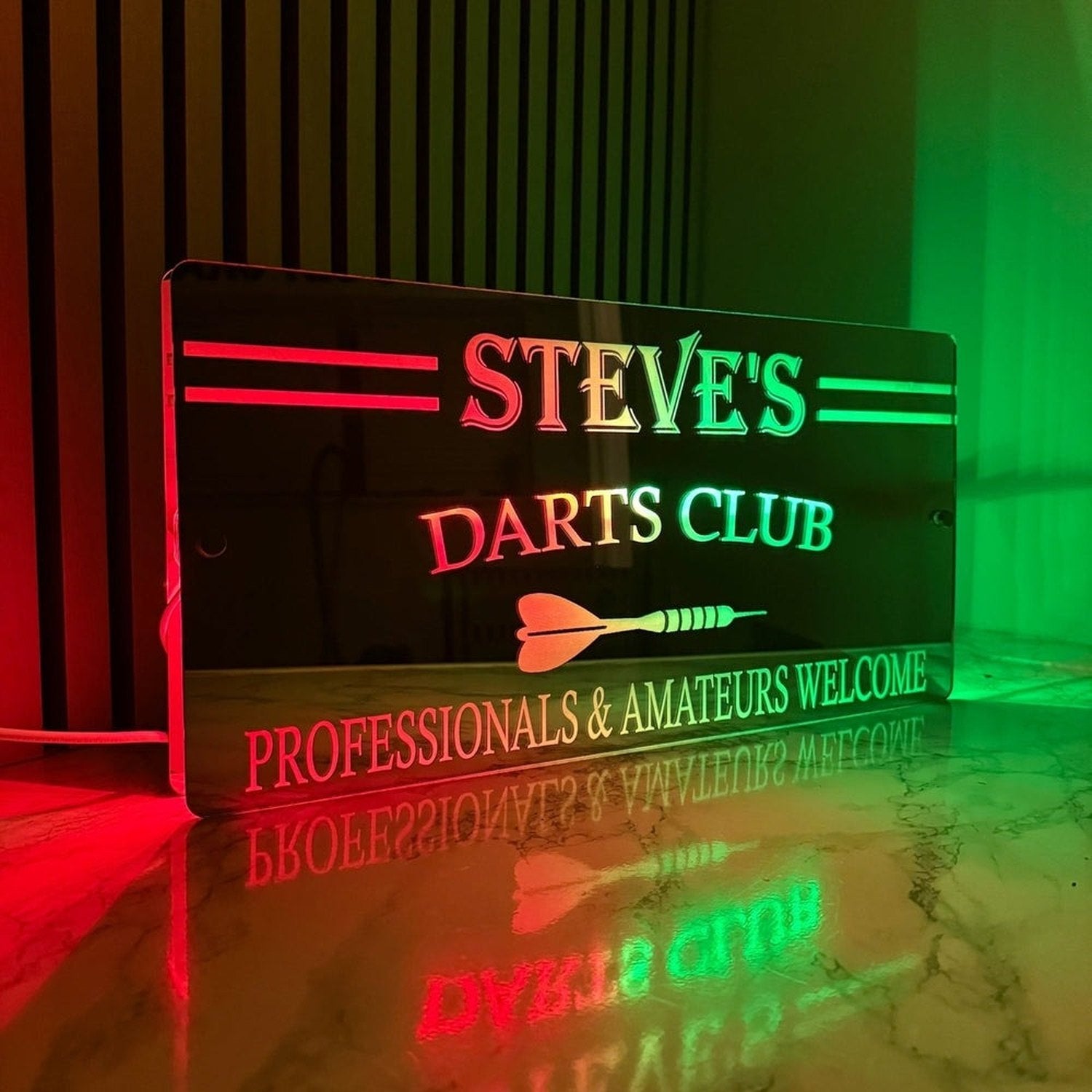 Personalised LED Dart Club Mirror with remote | Darts Sign The Crafty Bonobo LED Mirror Sign 7