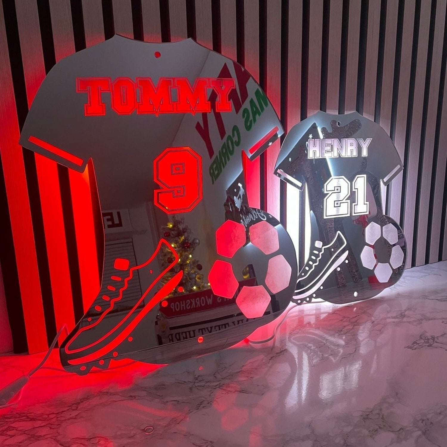 Personalised LED Football Shirt Mirror – Custom Decor for Young Football Fans The Crafty Bonobo LED Mirror Sign 1
