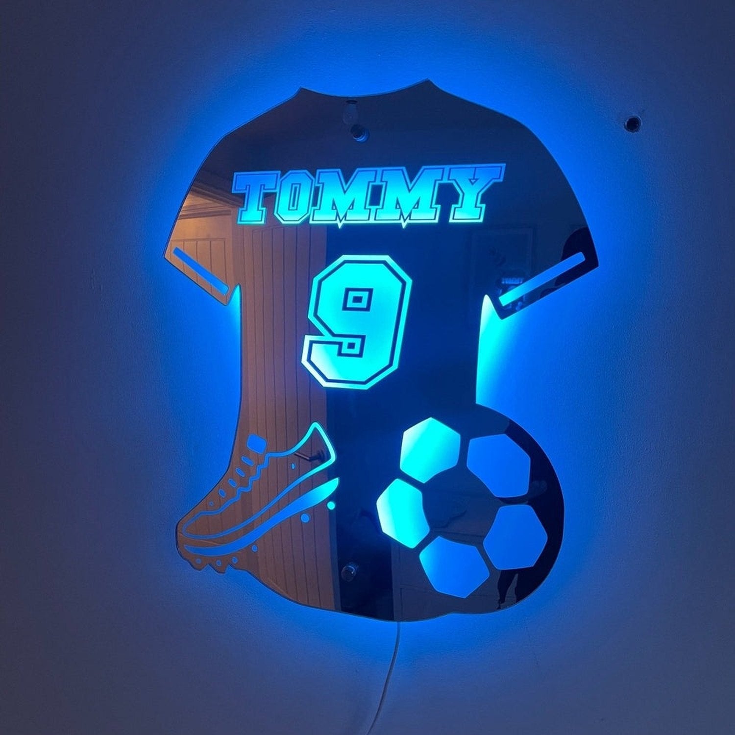 Personalised LED Football Shirt Mirror – Custom Decor for Young Football Fans The Crafty Bonobo LED Mirror Sign 4