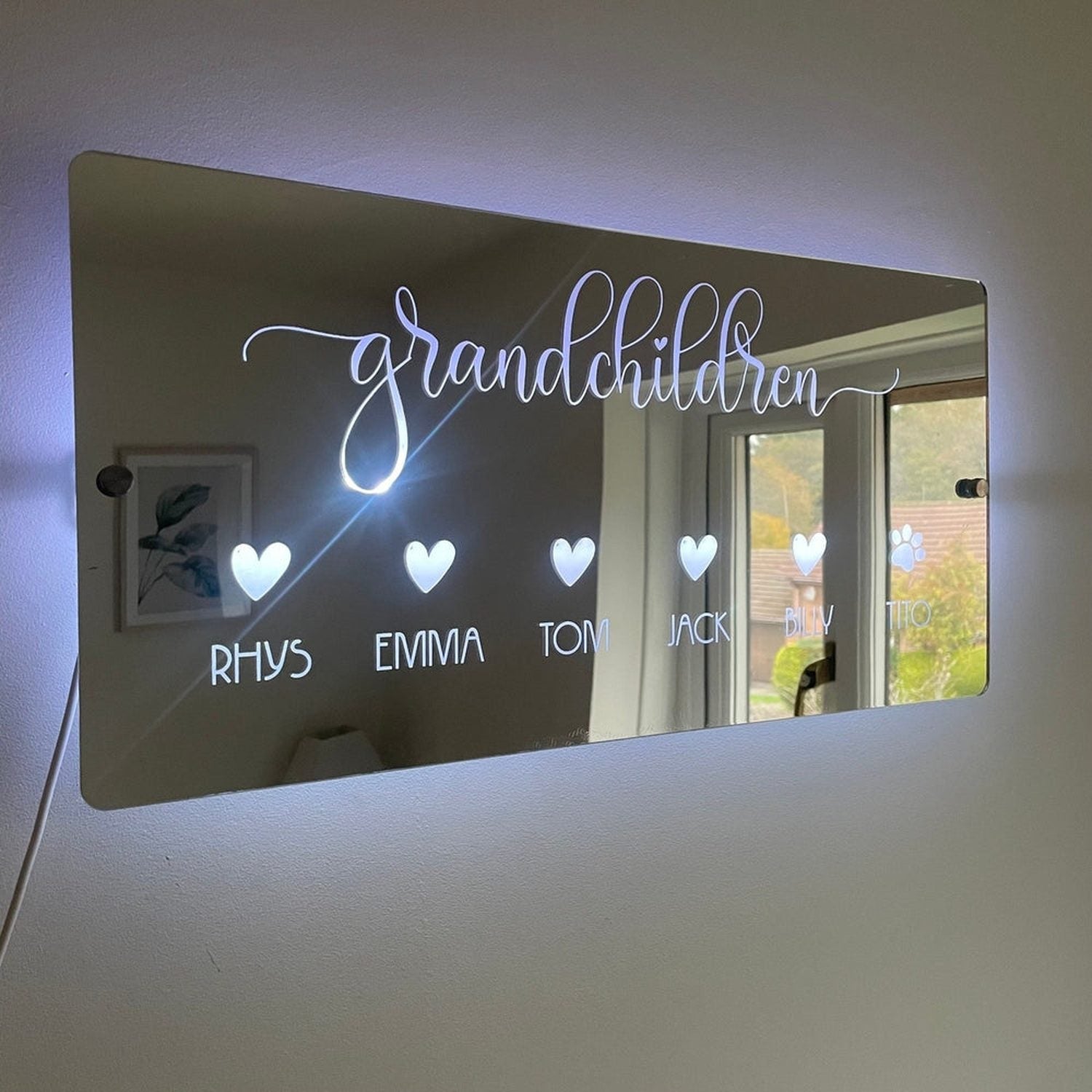 Personalised LED Grandchildren Name Mirror with remote | Gift Ideas For Grandparents The Crafty Bonobo LED Mirror Sign 2