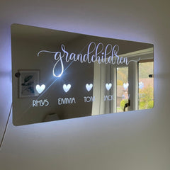 Personalised LED Grandchildren Name Mirror with remote | Gift Ideas For Grandparents The Crafty Bonobo LED Mirror Sign 2