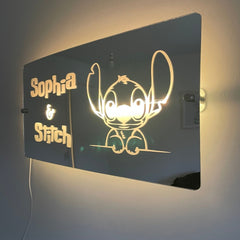 Personalised LED Mirror Sign – "Any name & Stitch" Design with USB Lighting - Lilo & Stitch The Crafty Bonobo The Crafty Bonobo LED Mirror Sign