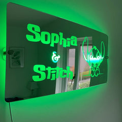 Personalised LED Mirror Sign – "Any name & Stitch" Design with USB Lighting - Lilo & Stitch The Crafty Bonobo The Crafty Bonobo LED Mirror Sign