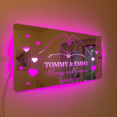 Personalised LED Mirror Sign – Custom Name & Date | Romantic Anniversary & Valentine’s Gift | RGB Lights & USB Powered The Crafty Bonobo LED Mirror Sign 1