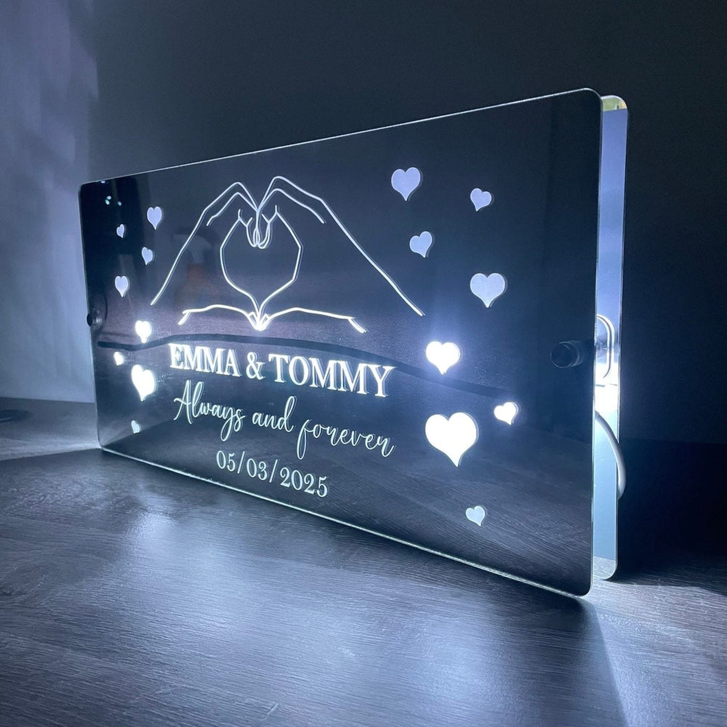 Personalised LED Mirror Sign – Custom Name & Date | Romantic Anniversary & Valentine’s Gift | RGB Lights & USB Powered The Crafty Bonobo LED Mirror Sign 2
