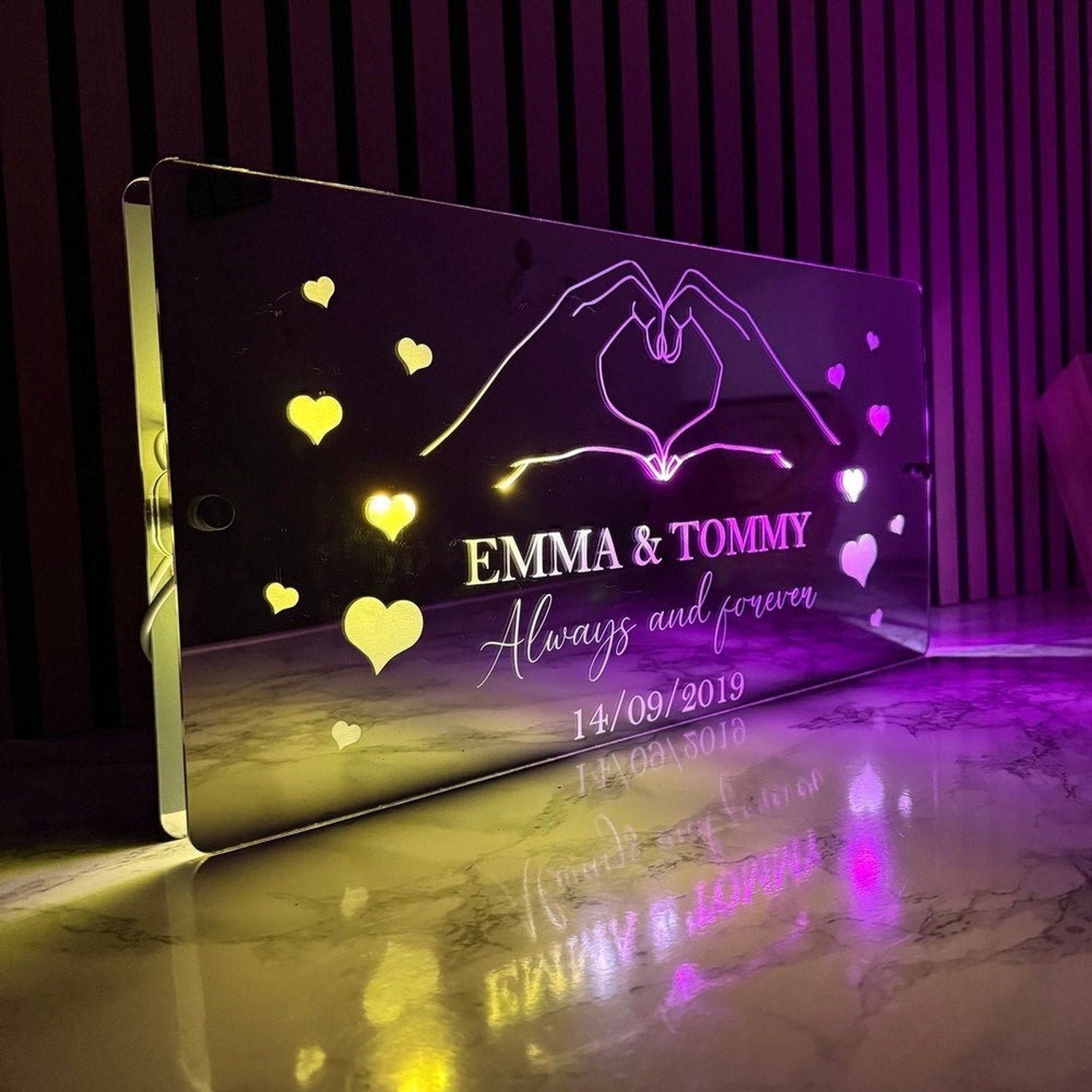 Personalised LED Mirror Sign – Custom Name & Date | Romantic Anniversary & Valentine’s Gift | RGB Lights & USB Powered The Crafty Bonobo LED Mirror Sign 15