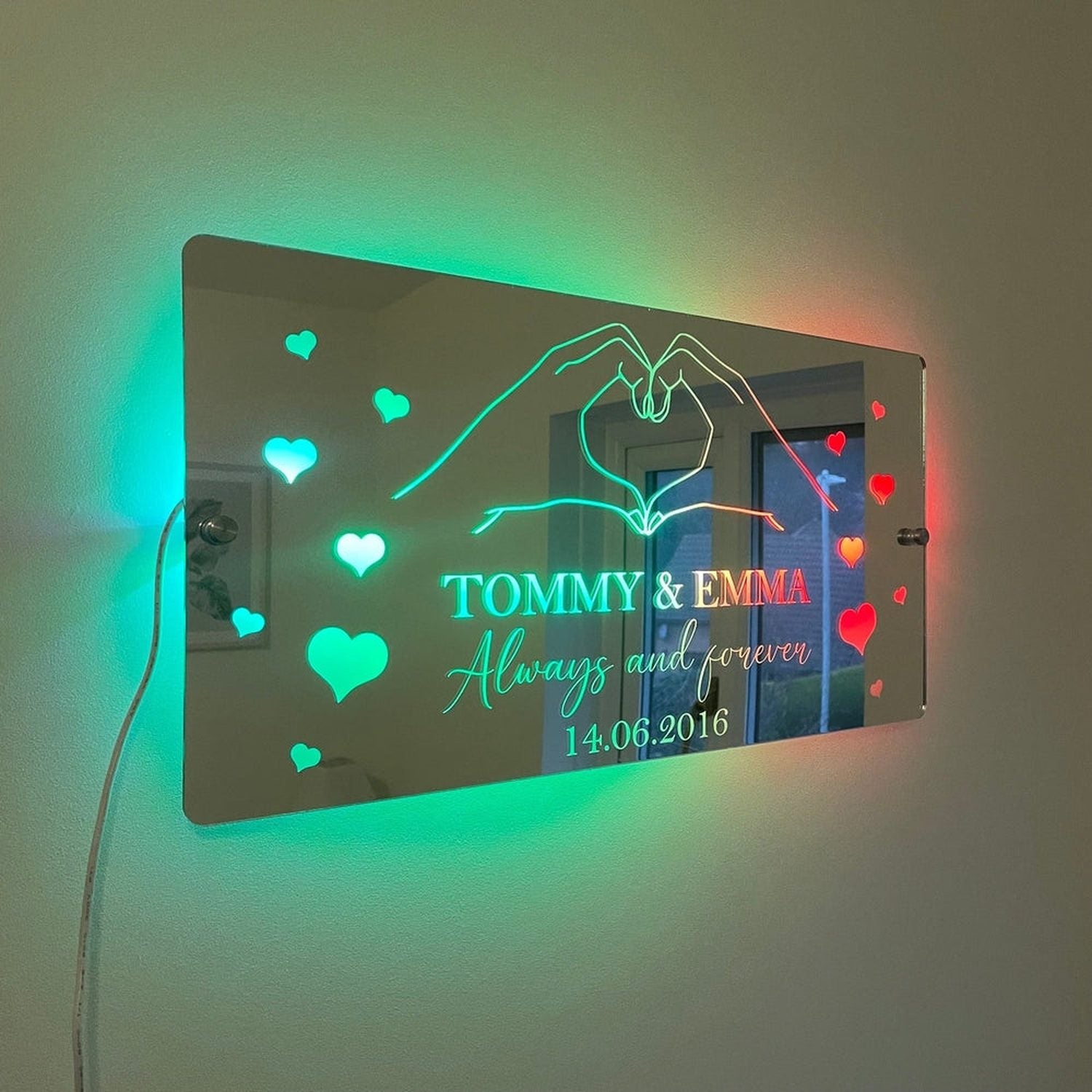 Personalised LED Mirror Sign – Custom Name & Date | Romantic Anniversary & Valentine’s Gift | RGB Lights & USB Powered The Crafty Bonobo LED Mirror Sign 10
