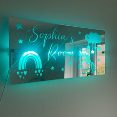Personalised LED Name mirror | Unicorn & Rainbow theme The Crafty Bonobo LED Mirror Sign 5