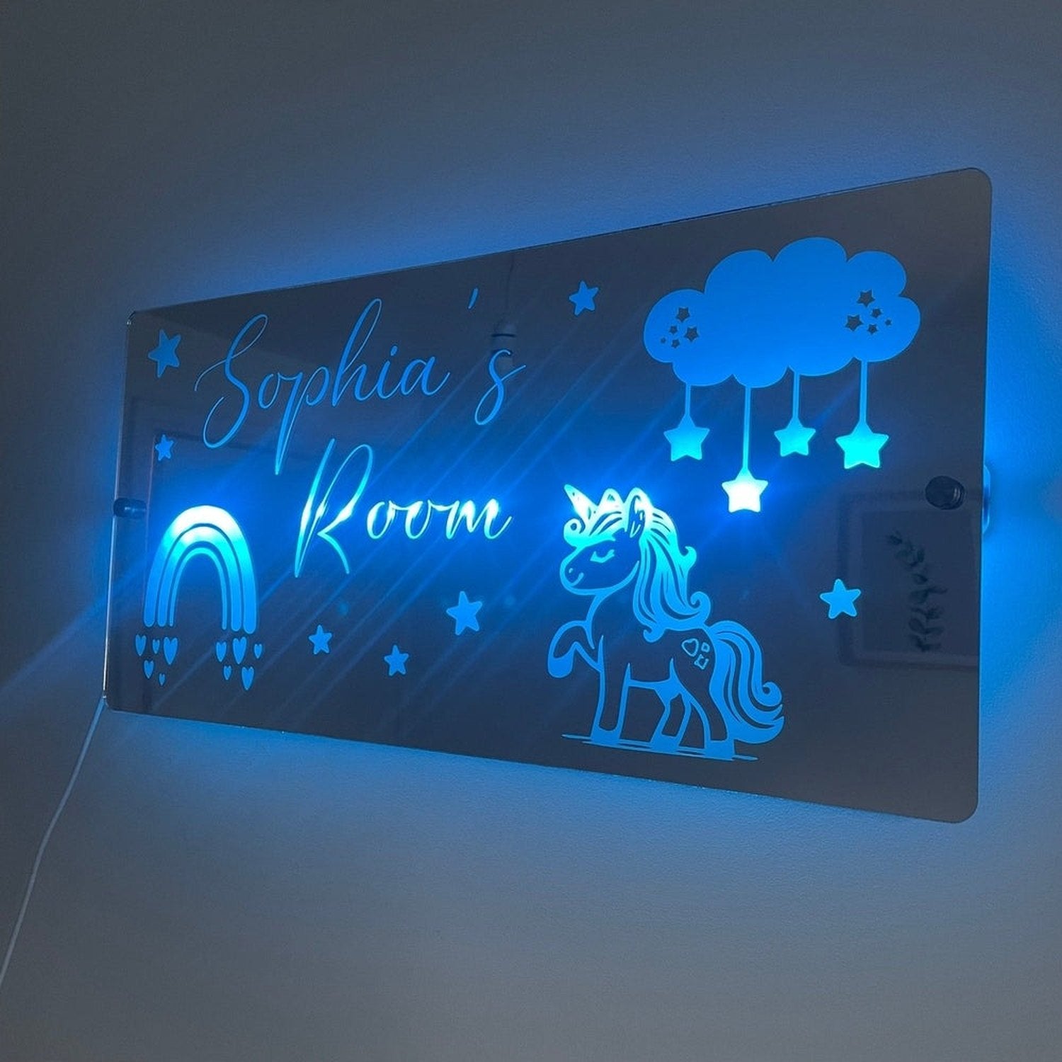 Personalised LED Name mirror | Unicorn & Rainbow theme The Crafty Bonobo LED Mirror Sign 6