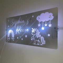 Personalised LED Name mirror | Unicorn & Rainbow theme The Crafty Bonobo LED Mirror Sign 9