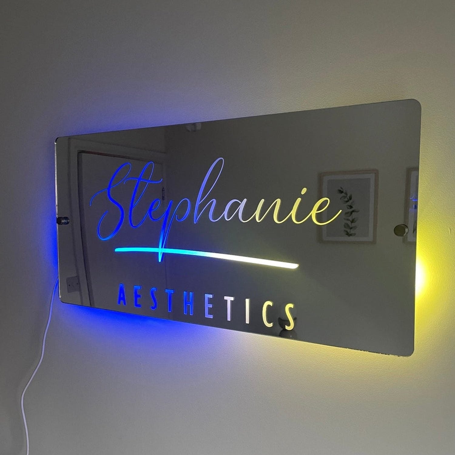 Personalised LED Salon Mirror Sign – Custom Light-Up Business Name Sign for Hairdresser, Nail Tech, Lash Artist or Beauty Room Decor The Crafty Bonobo LED Mirror Sign 8
