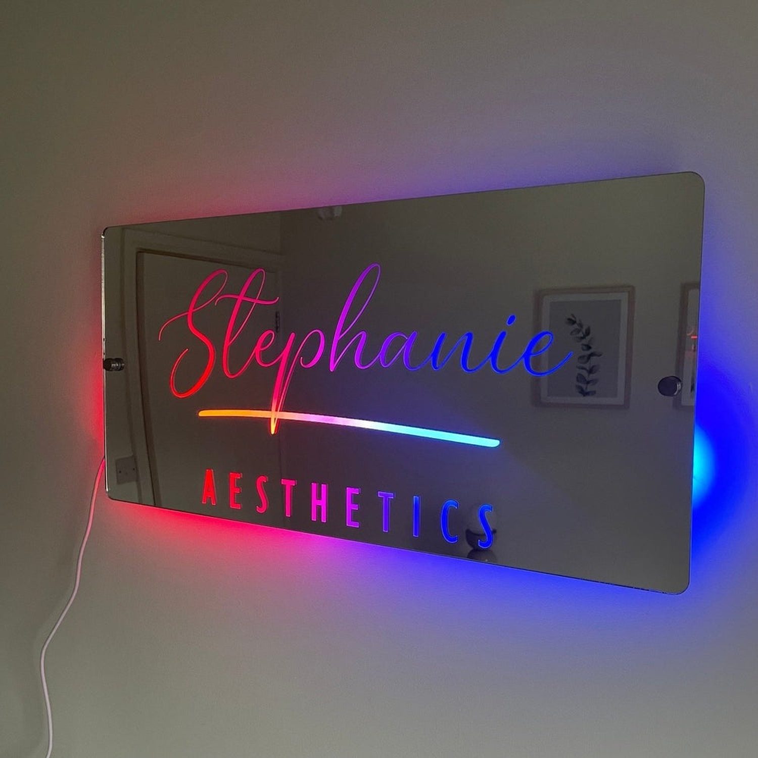 Personalised LED Salon Mirror Sign – Custom Light-Up Business Name Sign for Hairdresser, Nail Tech, Lash Artist or Beauty Room Decor The Crafty Bonobo LED Mirror Sign 7