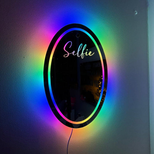 Personalised LED Selfie Mirror – Custom Name Light-Up Wall Mirror The Crafty Bonobo LED Mirror Sign 1