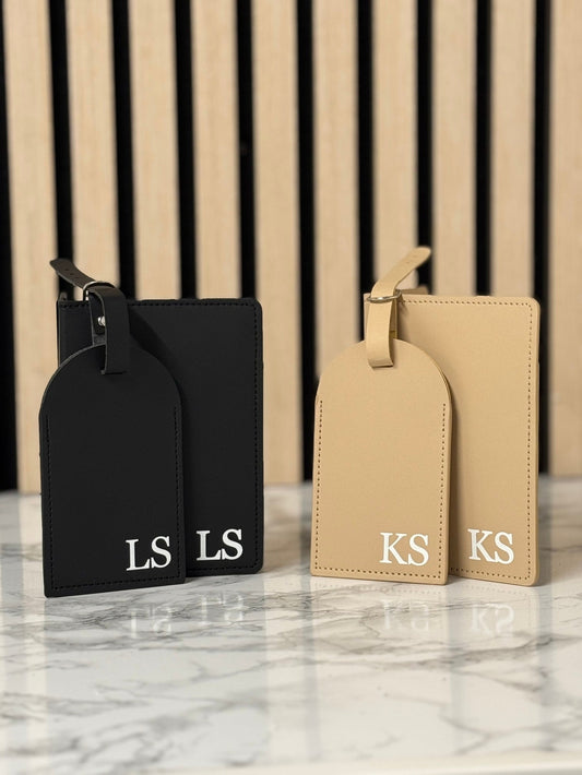 Personalised Leather Luggage Tag & Passport Holder Set – Custom Initials Travel Gift The Crafty Bonobo The Crafty Bonobo Travel accessories