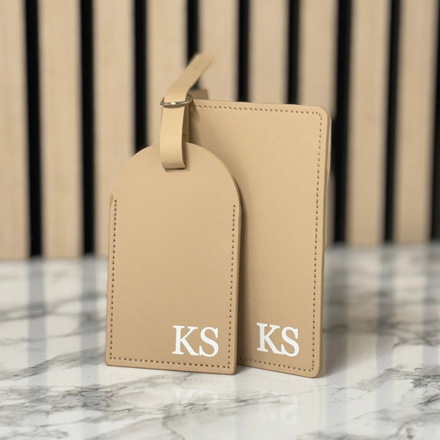 Personalised Leather Luggage Tag & Passport Holder Set – Custom Initials Travel Gift The Crafty Bonobo Travel accessories 4