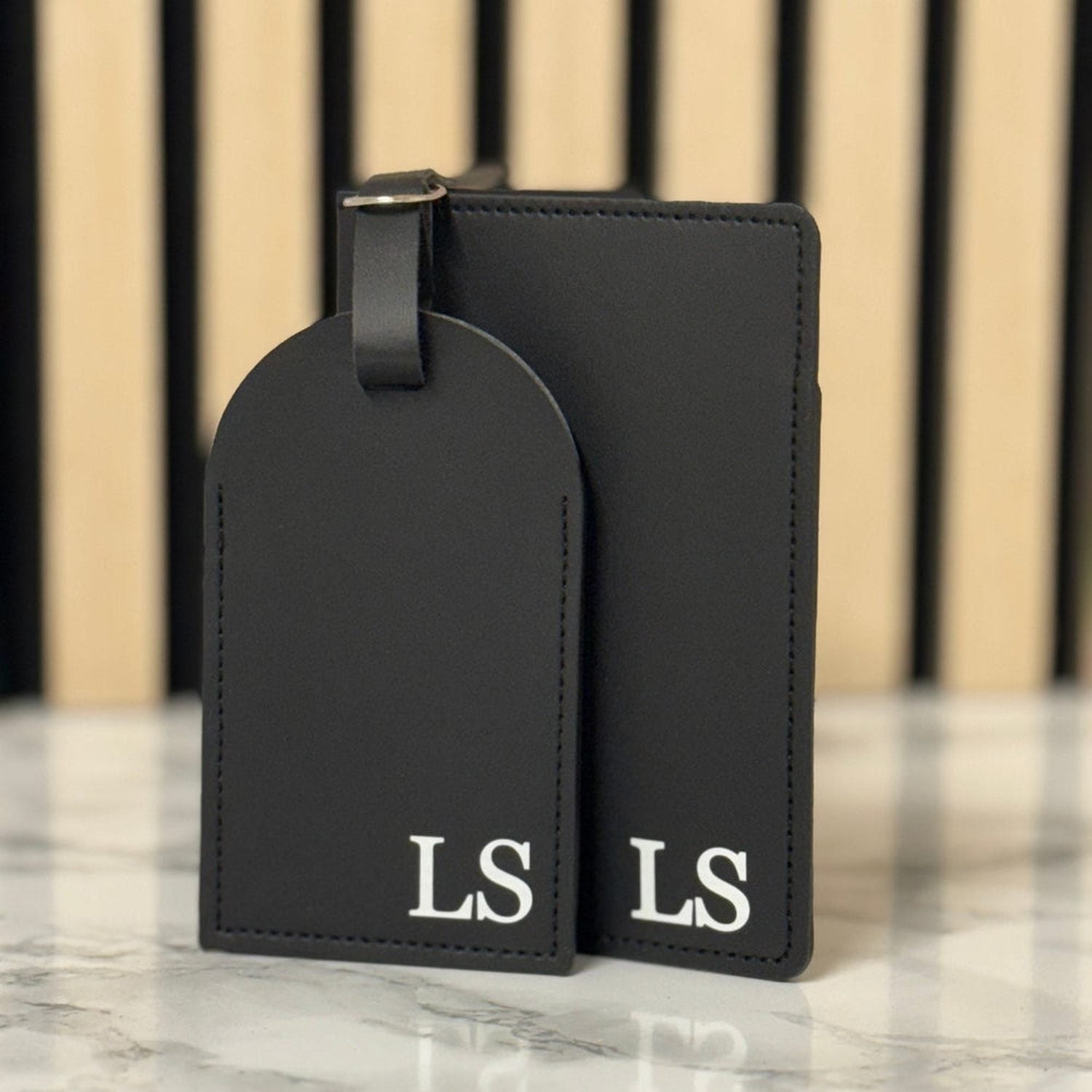 Personalised Leather Luggage Tag & Passport Holder Set – Custom Initials Travel Gift The Crafty Bonobo Travel accessories 3