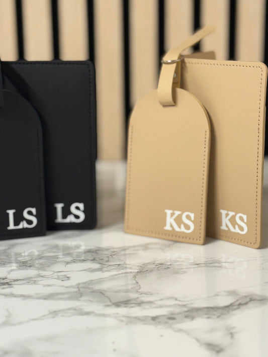 Personalised Leather Luggage Tag & Passport Holder Set – Custom Initials Travel Gift The Crafty Bonobo The Crafty Bonobo Travel accessories