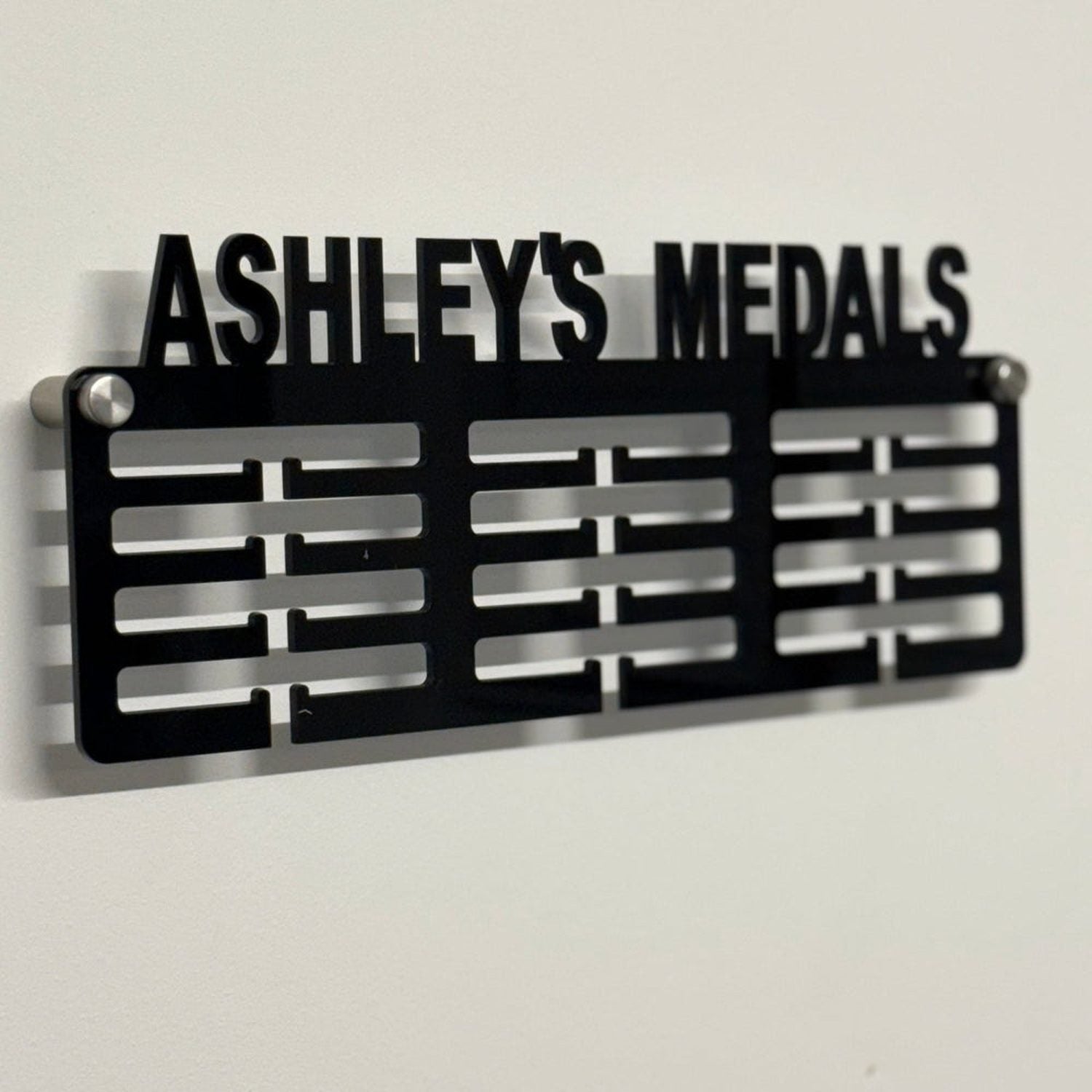 Personalised Medal Holder – Custom Acrylic Sports Medal Hanger | Running, Gymnastics, Football, Martial Arts & More | Wall-Mounted with Chrome Fixings The Crafty Bonobo Medal Holder 2