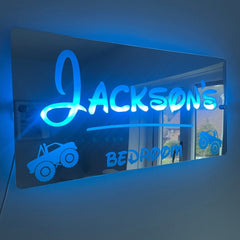 Personalised Monster Truck LED Name Mirror with remote | LED Light Sign Bedroom Mirror The Crafty Bonobo The Crafty Bonobo LED Mirror Sign