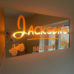 Personalised Monster Truck LED Name Mirror with remote | LED Light Sign Bedroom Mirror The Crafty Bonobo The Crafty Bonobo LED Mirror Sign