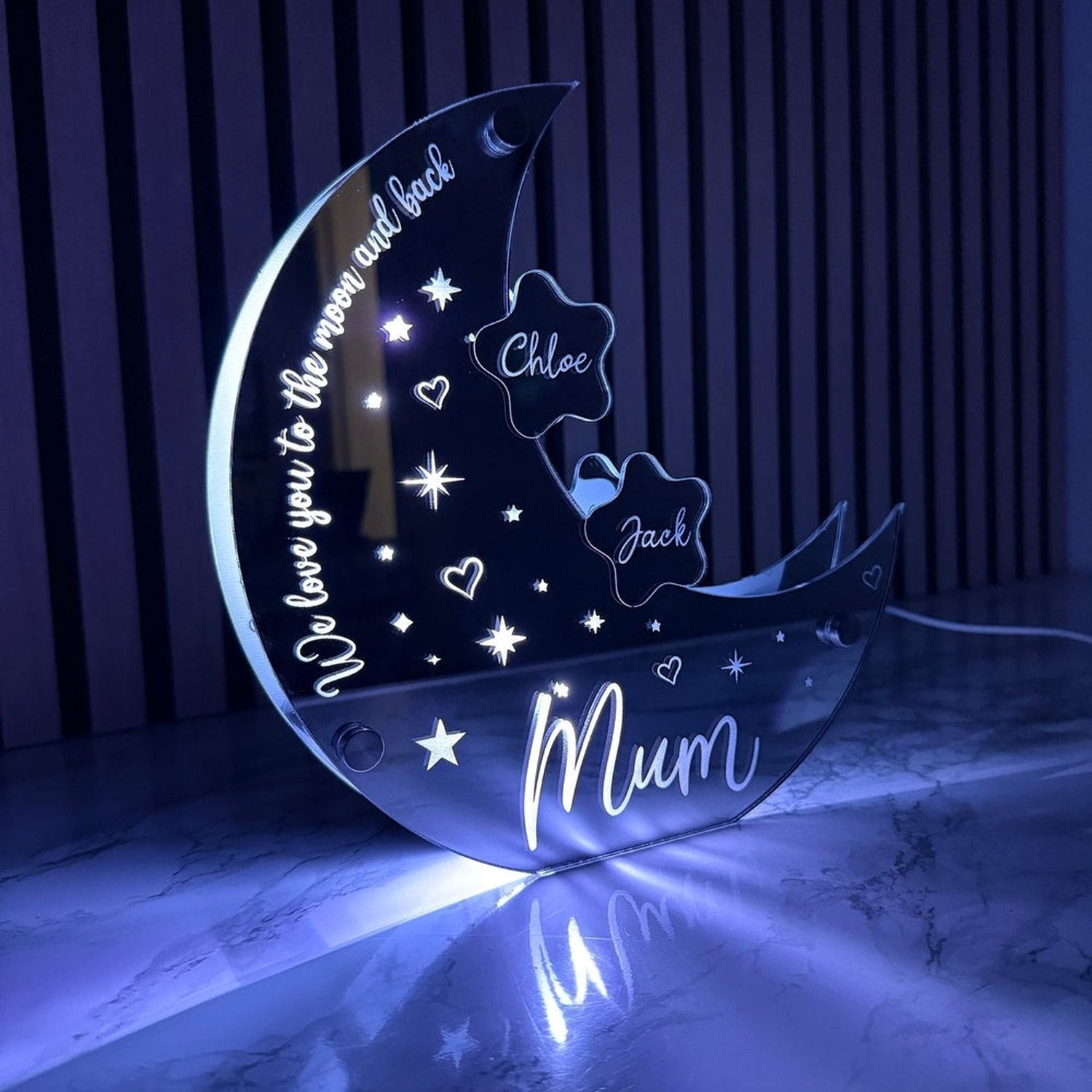 Personalised Moon & Stars LED Mirror Light – Perfect Mother’s Day Gift The Crafty Bonobo LED Mirror Sign 1