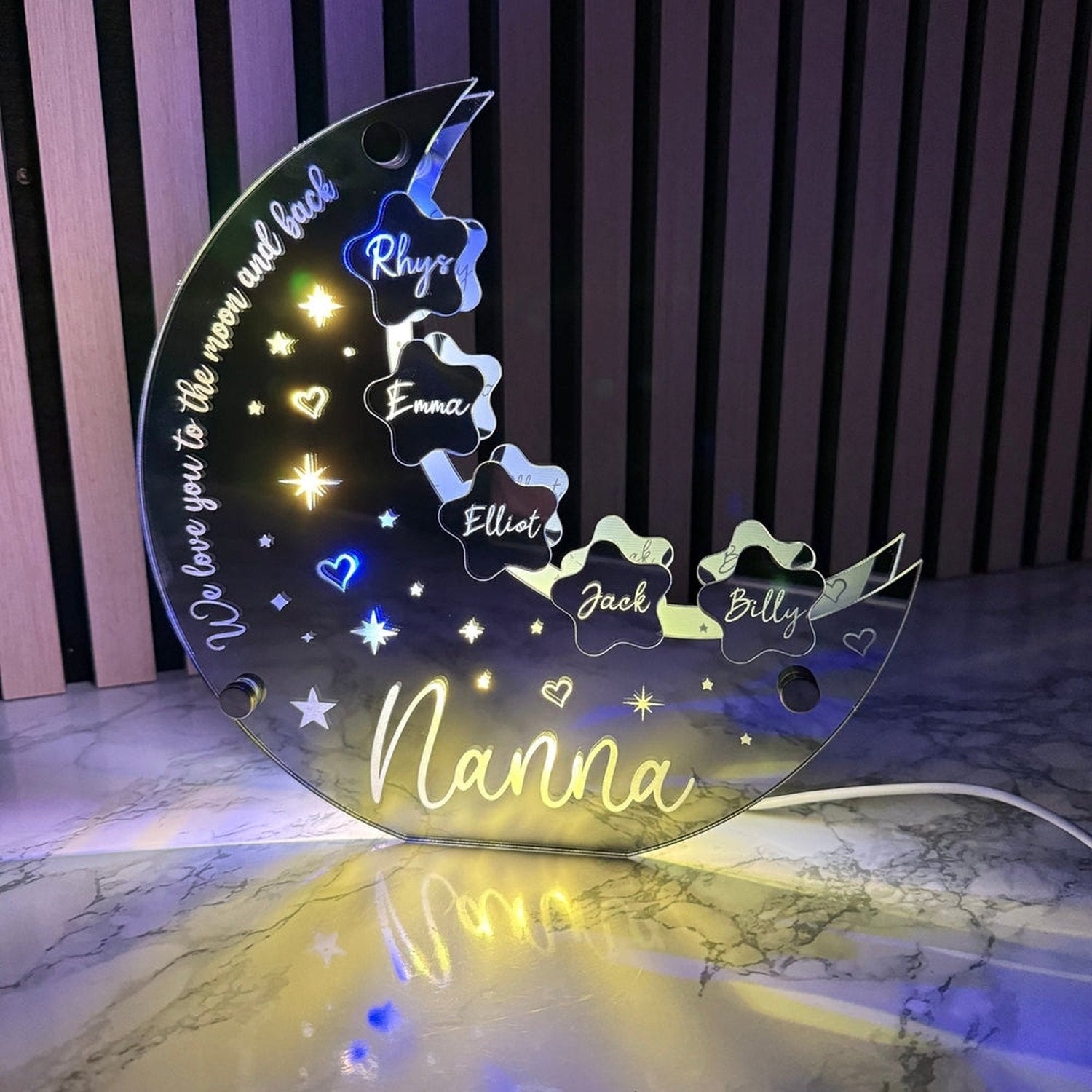 Personalised Moon & Stars LED Mirror Light – Perfect Mother’s Day Gift The Crafty Bonobo LED Mirror Sign 8