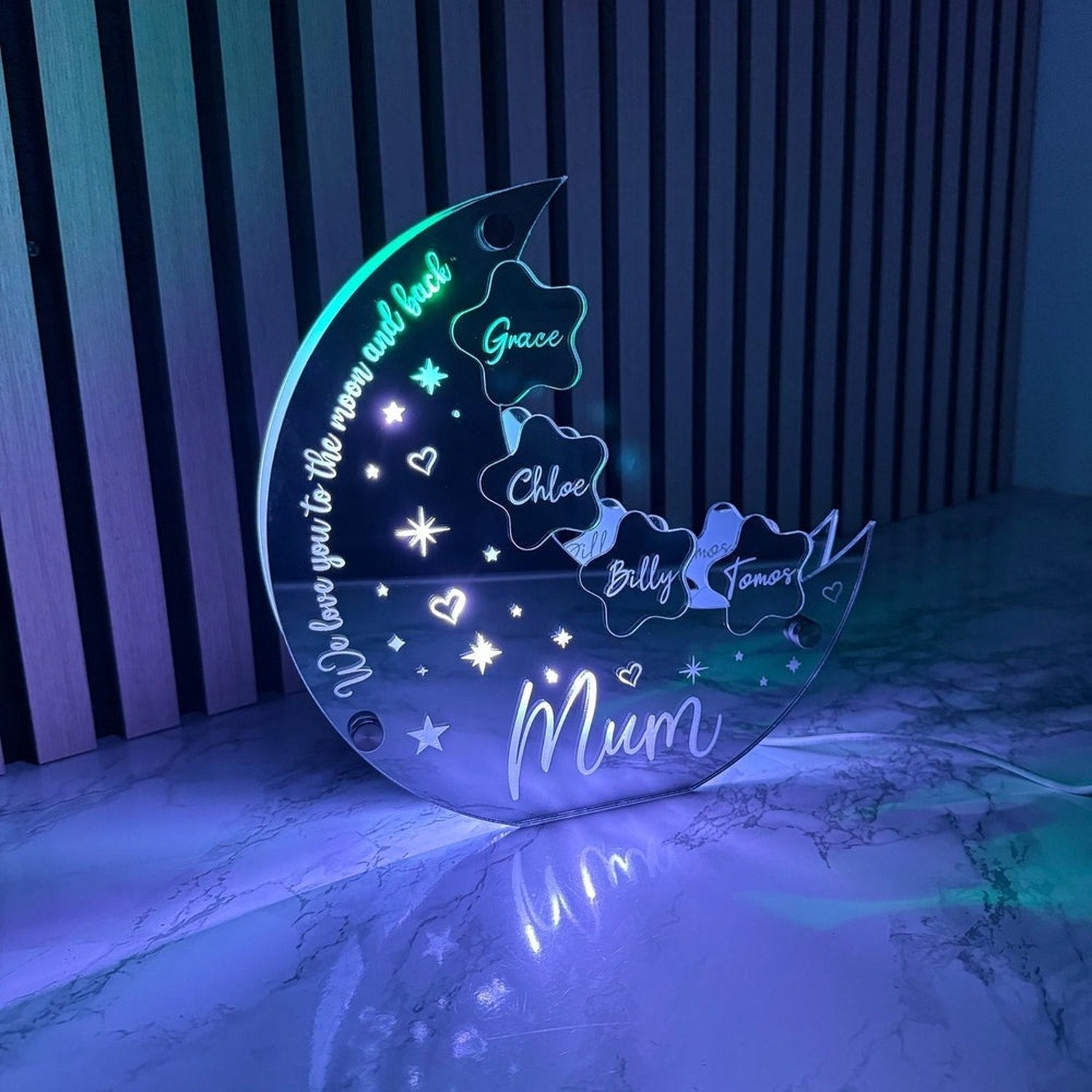 Personalised Moon & Stars LED Mirror Light – Perfect Mother’s Day Gift The Crafty Bonobo LED Mirror Sign 12