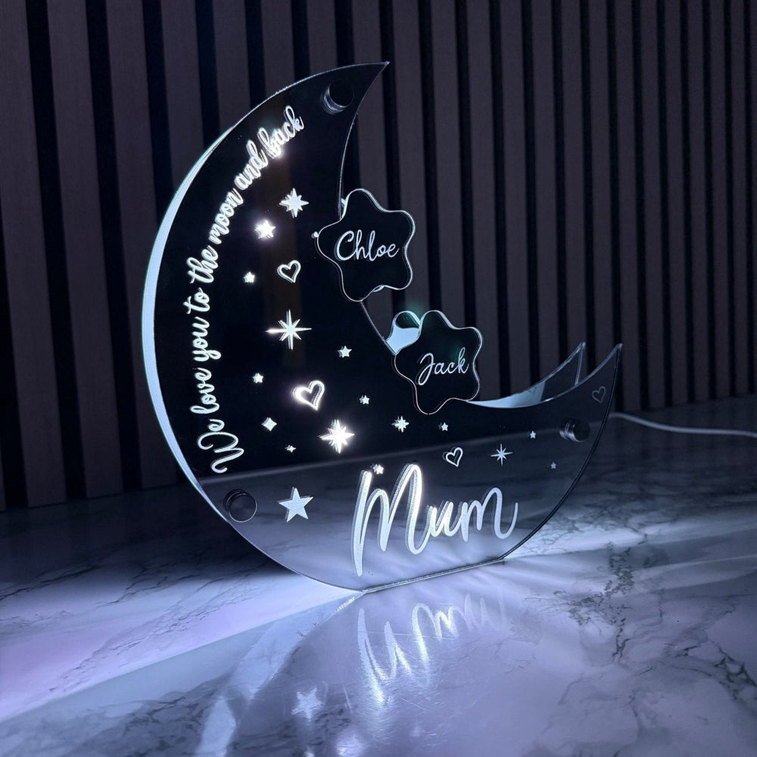 Personalised Moon & Stars LED Mirror Light – Perfect Mother’s Day Gift The Crafty Bonobo LED Mirror Sign 9